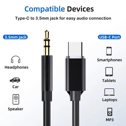 USB C to 3.5mm Jack Audio Aux Cable for Samsung Galaxy A53 A54 A13 A34 A33 A71 - 第 5/17 張圖片