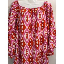 Bell Sleeve Dress Diamond Print Bohemian Tunic Top XS VOOM Pink Red