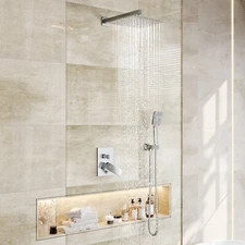 CASAINC Polished Chrome Shower Faucet Set System Rainfall Shower Head Combo