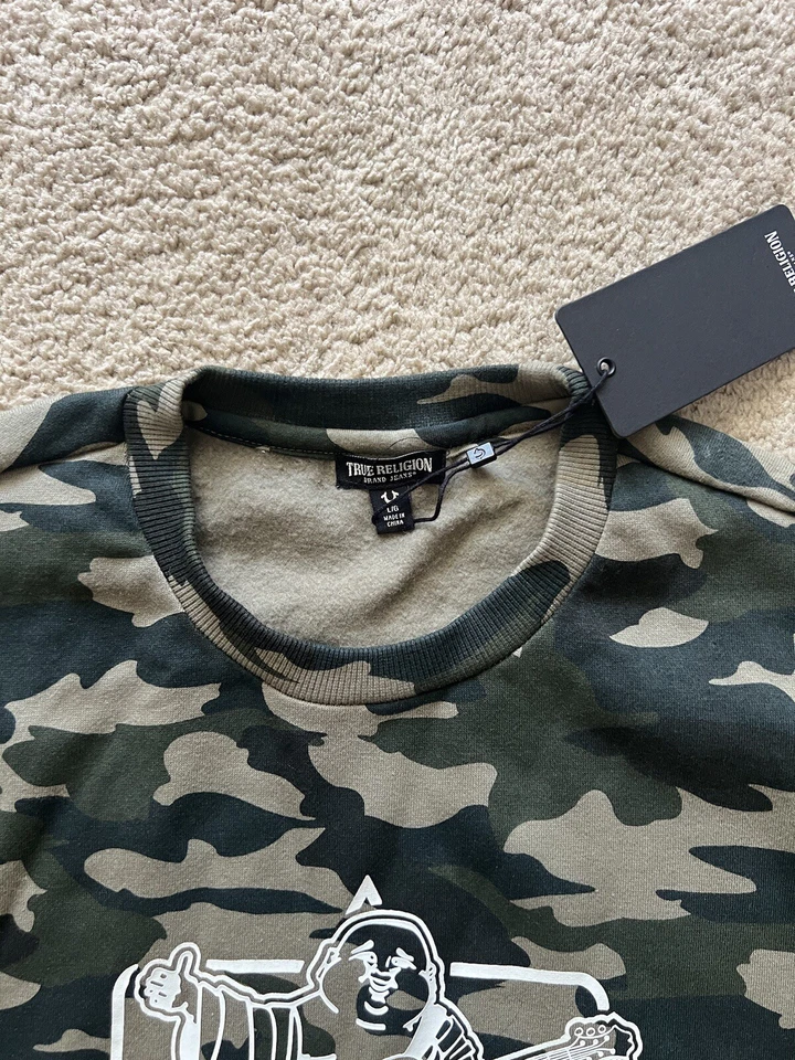 True Religion Jeans Men Size L  Green Camo Sweater - Image 3 of 4
