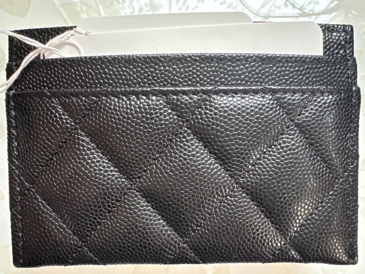 NEW 23S CHANEL Caviar Crystals Card Holder Black BIG Gold CC