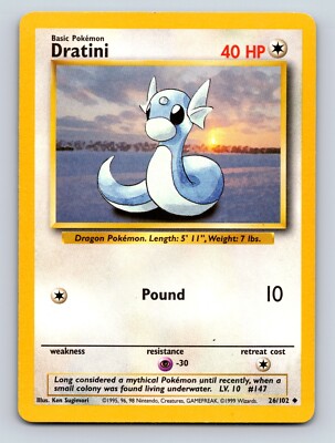 Dratini ポケモンカード 40 HP ミニリュウ Dratini 40 HP Dragon Pokémon Pound Attack Card Yellow Background