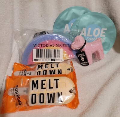 Victoria's Secret PINK Lot Of 3 Bath Bombs, 1 Rainbow Sponge & 2 Aloe Masks NEW