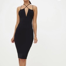 Black Plunge Midi Dress