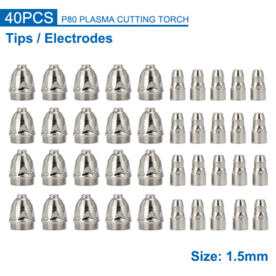 40pcs P80 Plasma Electrode Tip Nozzle 1.5mm Cutter Torch For Air Plasma Cutting