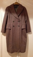 Ladies Hobbs Brown Tweed Wool Double Breasted Coat - Size 16