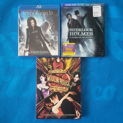 BLU-RAY DVD LOT UNDERWORLD AWAKENING, SHERLOCK HOLMES GAME SHADOWS, MOULIN ROUGE