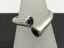 Iolite ring, solid Sterling Silver round, size O. Crossover. Natural stone. New