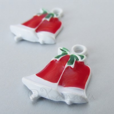Christmas Jingle Bells 21mm Red Enamel Charm Pendants C7350 - 2, 5 Or 10PCs