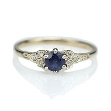 Art Deco Classic Blue Sapphire Lab Created Diamond 925 Sterling Silver Gift Ring