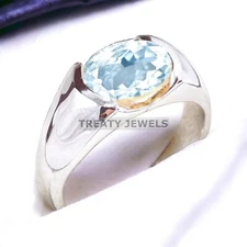 Aquamarine Oval Cut Gemstone With 925 Sterling Silver Ring For Men's #A165