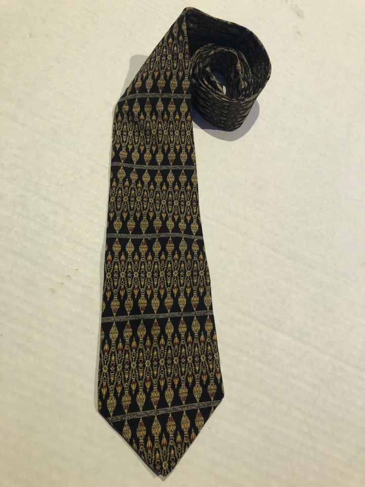 MUSEO METROPOLITANO DE ARTE 100% SEDA 4" CORBATA CUELLO NEGRO/ORO/ROJO PATRÓN Z22 Foto 2 de 4