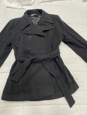 Wool Womens Pea Coat Hooded Black Jason Kole Thick Double Breasted Warm Medium