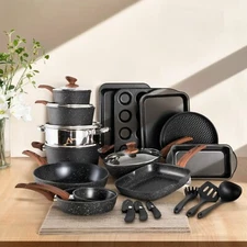 30-Piece Nonstick Induction Cooking Kitchen Cookware Sets Granite Pots and Pans