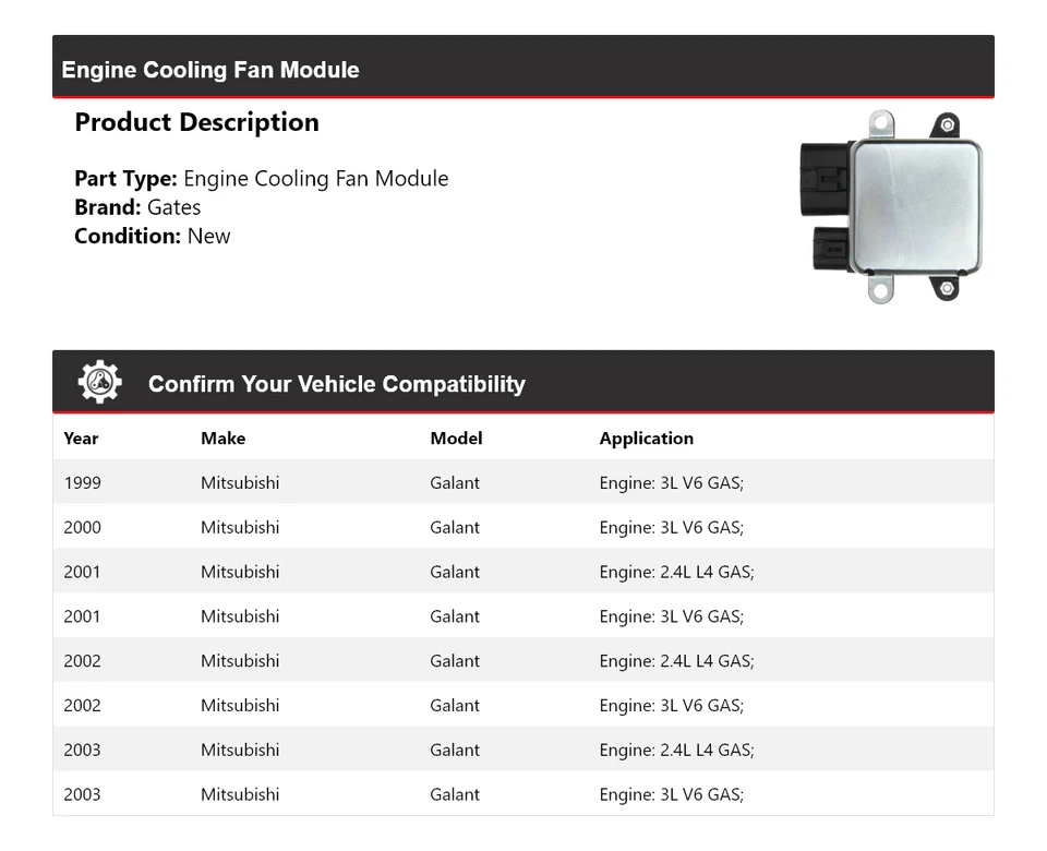 Módulo ventilador refrigeración motor Mitsubishi Galant 1999-2003 puertas 2000 2001 2002 Foto 2 de 4