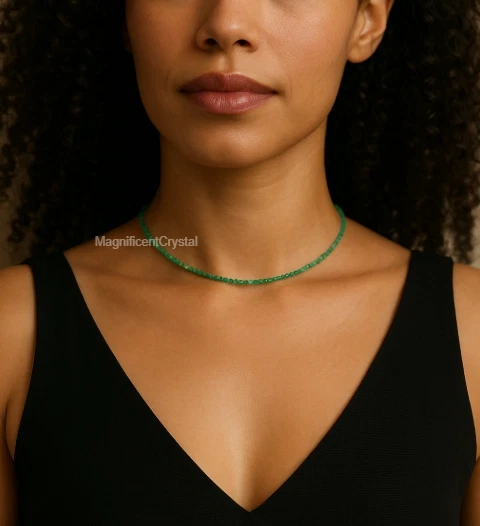 Gargantilla Esmeralda Natural Piedra Verde Reina Collar Mayo Piedra Natal Joyería Regalos Foto 2 de 4