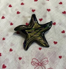 Art Glass Black Green  Gold Stone Starfish Pendant JM-67