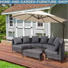Garden Rattan Furniture 4 Seaters Half-round Patio Outdoor Sofa & Table Grey **