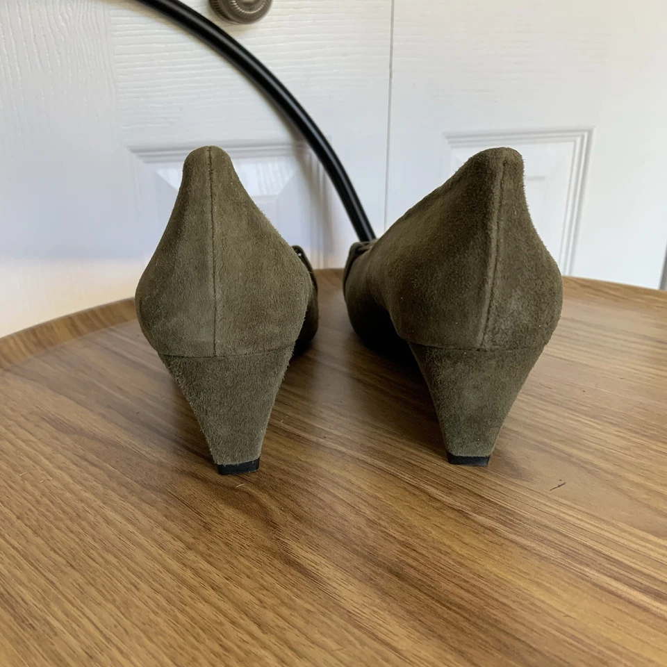 Zapatos con cuñas de cuero gamuza verde zeppa suela francesa talla 7 fs/ny Foto 3 de 4