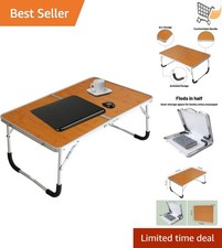 Foldable Laptop Bed Desk Bamboo Wood Compact Portable Tray with Storage
