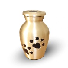 Golden Pet Keepsake Urn with Black Paws for Dog Cat Cremation Ashes Cremains Mem