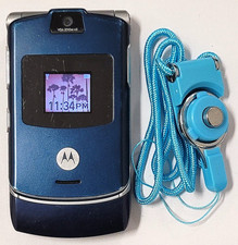Motorola RAZR V3 - Cosmic Blue  AT T / Unlocked  GSM Flip Phone - Silver Back