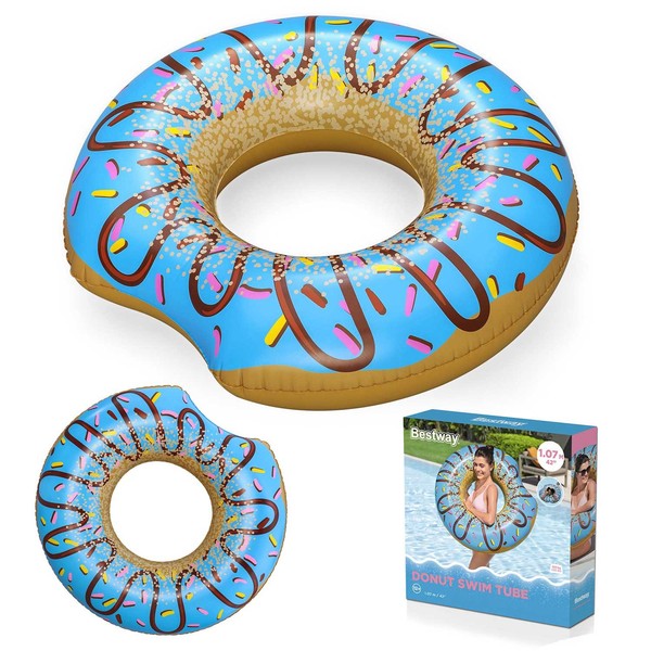 Bestway Schwimmring Donut Blau 107Cm Aufblasbar PVC Pool Strand Ab 12J-image