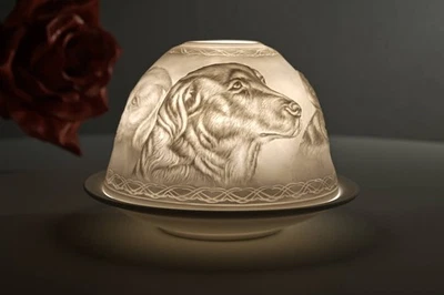 Dome Light Nr. 30160 Motiv Hunde Teelichthalter Windlicht Deko Porzellan weiss - Bild 1 von 4