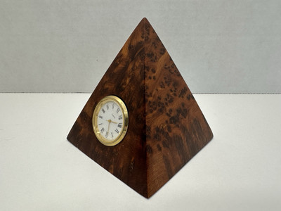 Vintage Wood Pyramid Clock Made Of Thuja Root Quartz Clock AS IS 