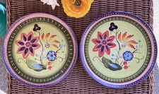 Tabletops Lifestyles VERANDA 2 Salad Plates Hand Painted Floral 8 7/8" Flowers