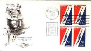 S09-5919, PAN AMERICAN GAMES, BLOCK OF FOUR, ARTCRAFT FDC