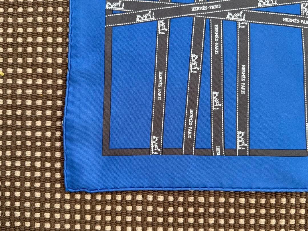 Hermes Carre 45 Bolduc au Carre Silk Scarf 100percent Silk blue Made France rare used image 10