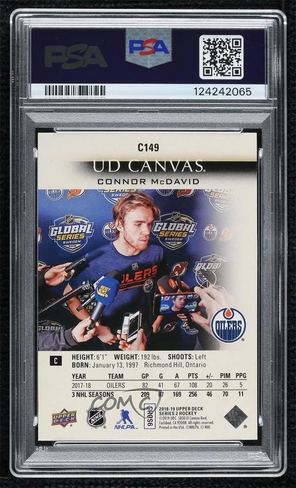 2018-19 Upper Deck UD Canvas Connor McDavid Sidney Crosby #C149 PSA 3 - Image 2 of 2