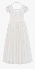 Flower Girl dress 10/12  White Lace Tulle Dress 100% Polyester Communion U
