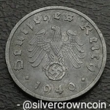 Germany 3d Reich 1 Reichspfennig 1940 F. KM#97. One Cent coin. Stuttgart Mint.