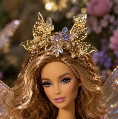 OOAK Handmade Custom 1/6 Butterfly Gold Barbie Doll Crown Headpiece Headwear