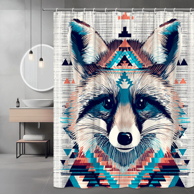 Raccoon Face Geometric Shower Curtain Boho Tribal Print