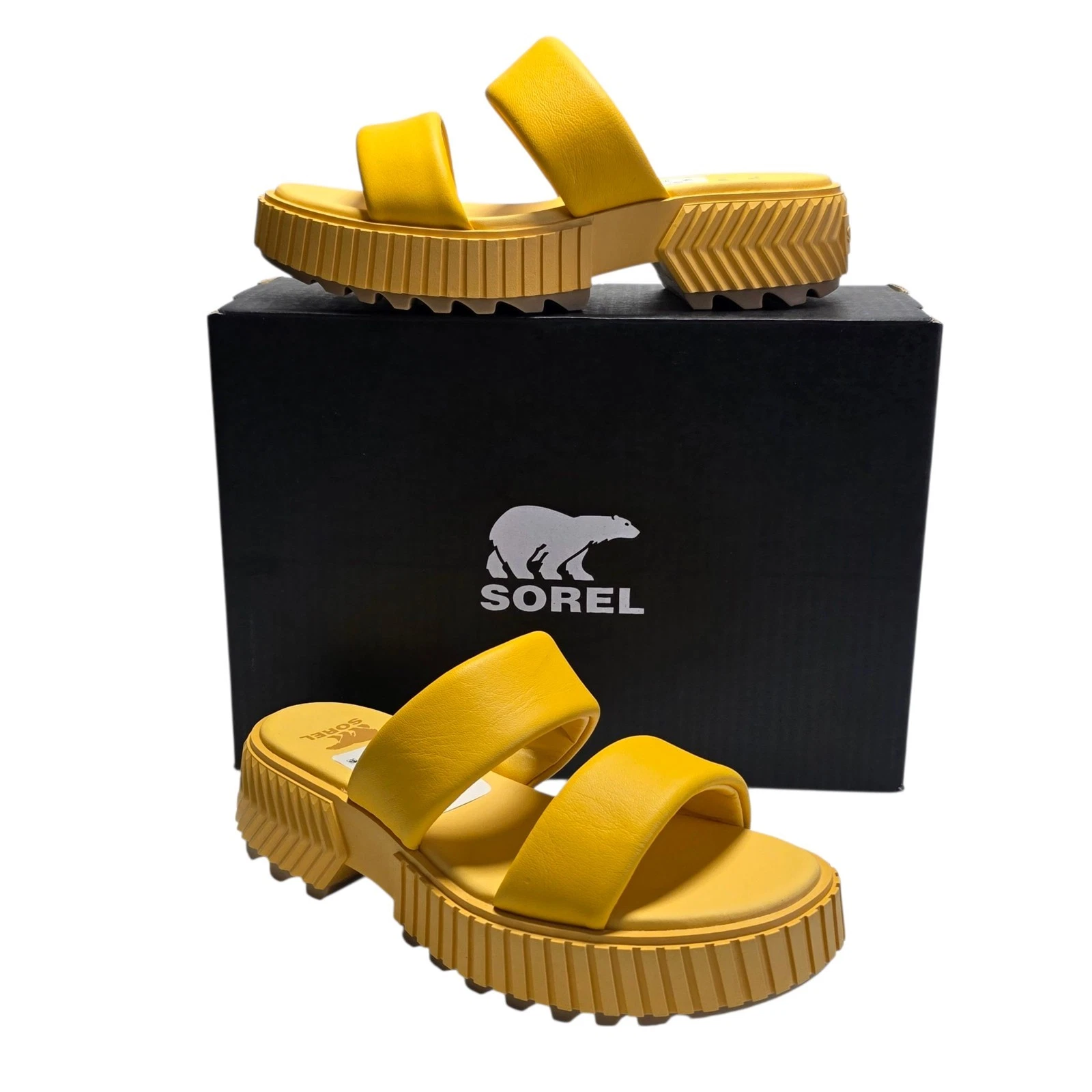 Sorel Ona Streetworks Platform Slide Sandals Yellow Women NIB