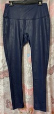 DG2 DIANE GILMAN Navy Slim  Sleek Coated Knit Pull On Legging Pants Sz Large