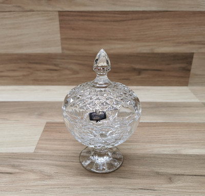 Vintage Zajecar 24% Bleikristall Glas Deckel Bonboniere Jugoslawien