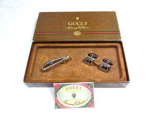【未使用•ヴィンテージ】GUCCI ゴールド カフリンクス ネクタイバー セット Gucci Gold Cufflinks for Men for sale | eBay
