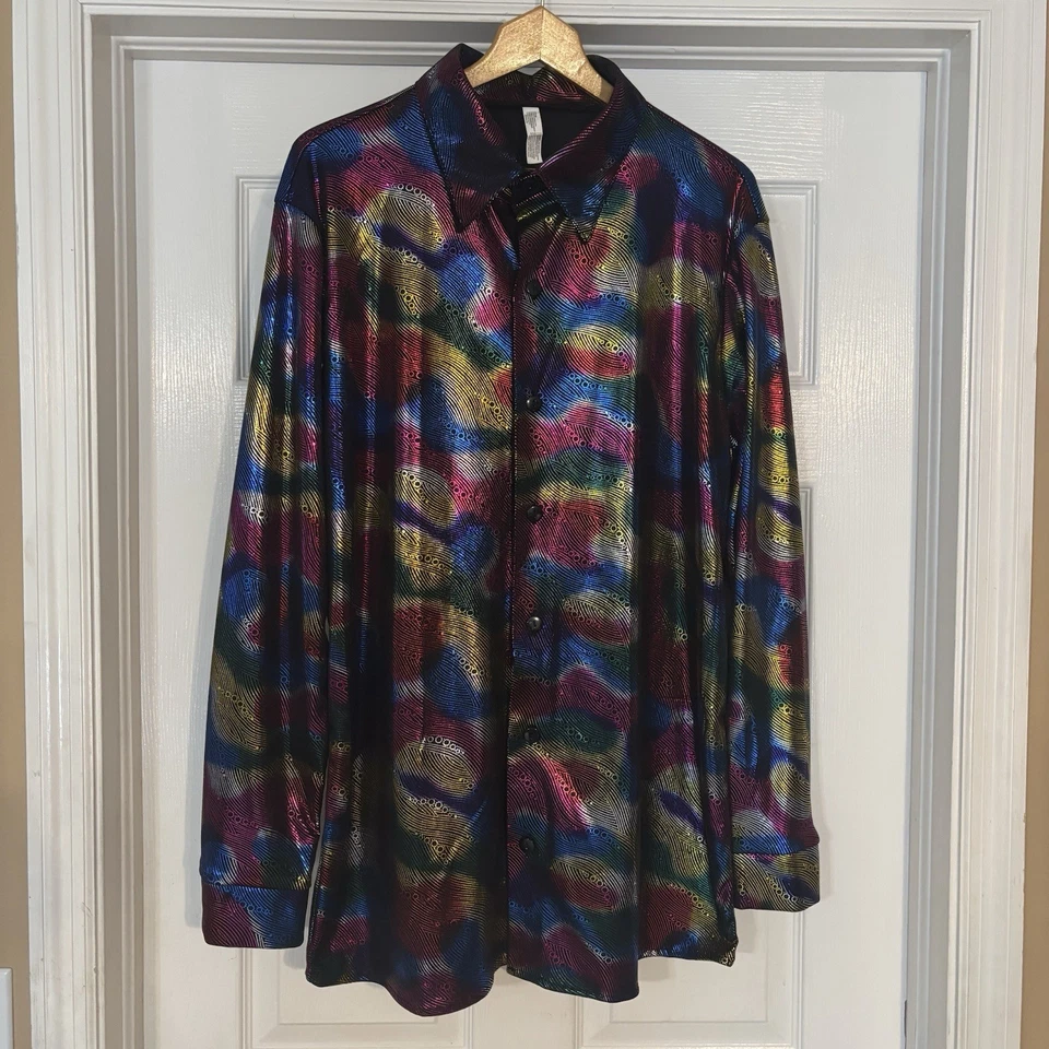 Disco 70's Long Sleeve Metallic Tie Dye Shirt Adult Costume -One Size - Image 2 of 4