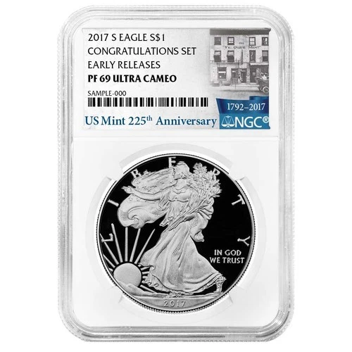 2017-S Proof $1 American Silver Eagle Congratulations Set NGC PF69UC 225th ER