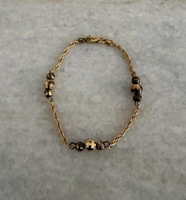 Gold über Sterling Silber 925 Italien Perlen Kugel Seil Kette Tennis Armband