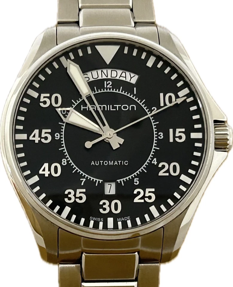 Автоматические мужские часы Hamilton Khaki Pilot день дата H64615135 отличное состояние A5049 - Изображение 3 из 4