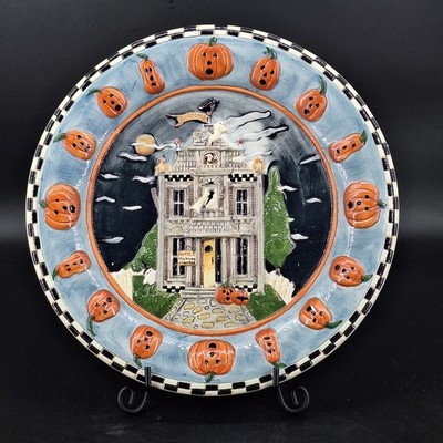 Sakura Debbie Mumm Haunted House Large 12'' Round Platter Hand Painted Halloween