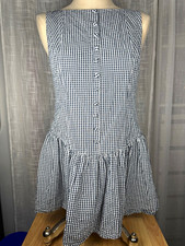 Wild Fable Women  s Size L Navy White Gingham Button Front Fit Flare Mini Dress
