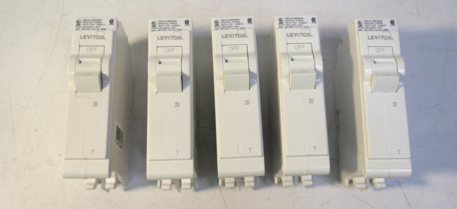 5 Leviton LB120-T 20A 1-Pole Plug-On Standard Branch Circuit Breaker