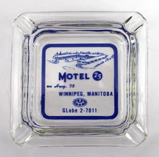 Vintage Marketing Glass Ashtray Motel 75 Winnipeg Manitoba Canada