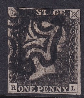 GB QV SG3 1d Penny grey Black Plate 4 4 margins with black MX good used